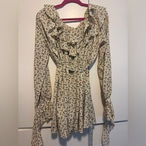 Korean Floral Ruffle Long Sleeve Dress